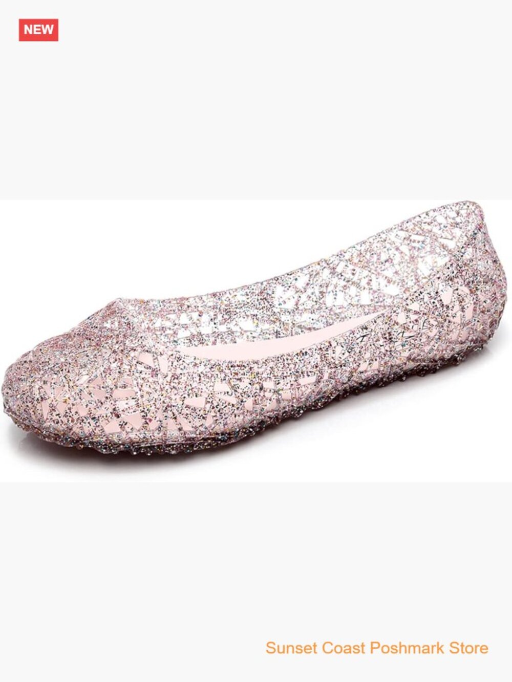 Glitter Jelly Sandals Slip On Ballet Flats Hollow Out Design